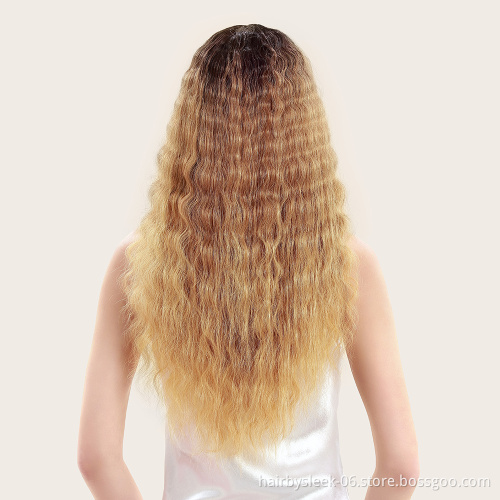 Soft long synthetic hair wigs honey color high temperature fiber curly weave machine made wigs wholesale wigs for women